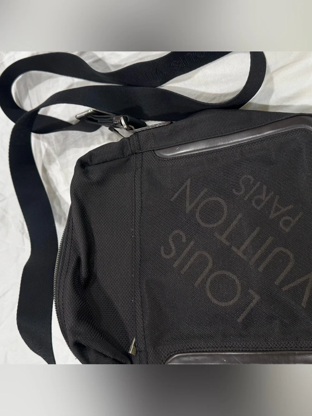 Louis Vuitton Black Canvas Messenger Bag with Logo Print